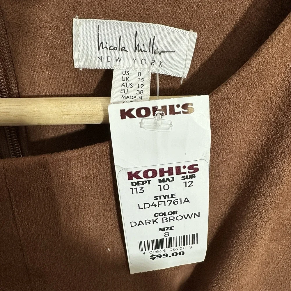 NWT Nicole Miller Women's 8 Faux Suede Long Sleeve Twist Front‎ Dress